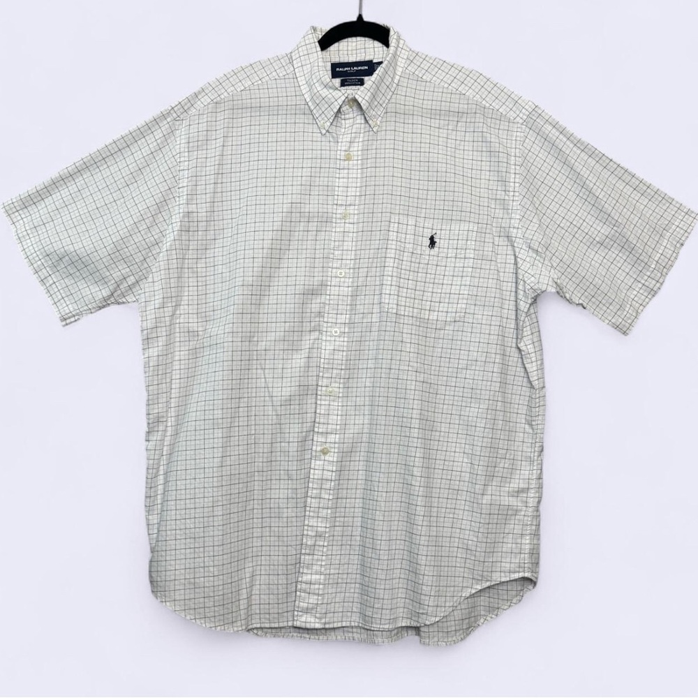 Ralph Lauren Men's Shirt Size XL White Grey Checkered Gold Button Down Sport EUC